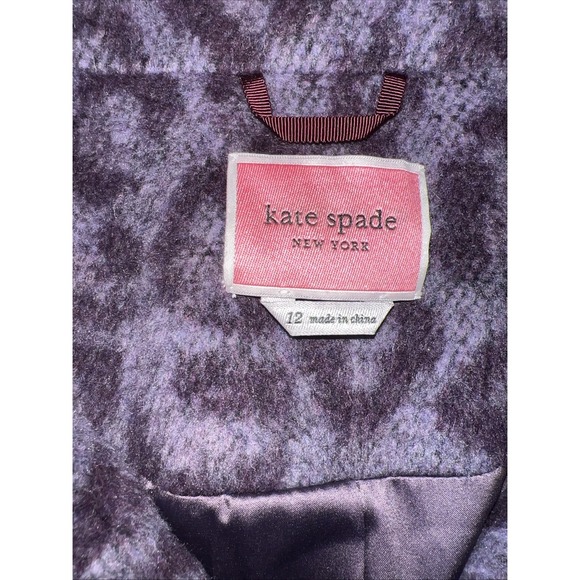 Kate Spade  Womens Sz 12 new York Purple Brushed Leopard Peacoat Coat Soft 226 - Picture 2 of 13